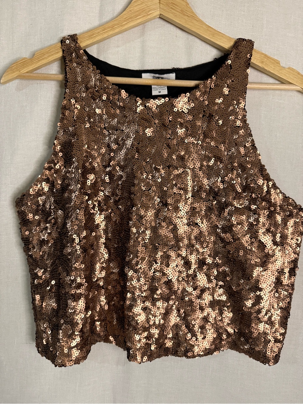 Bar III Rose Gold Sequin Crop Tank
